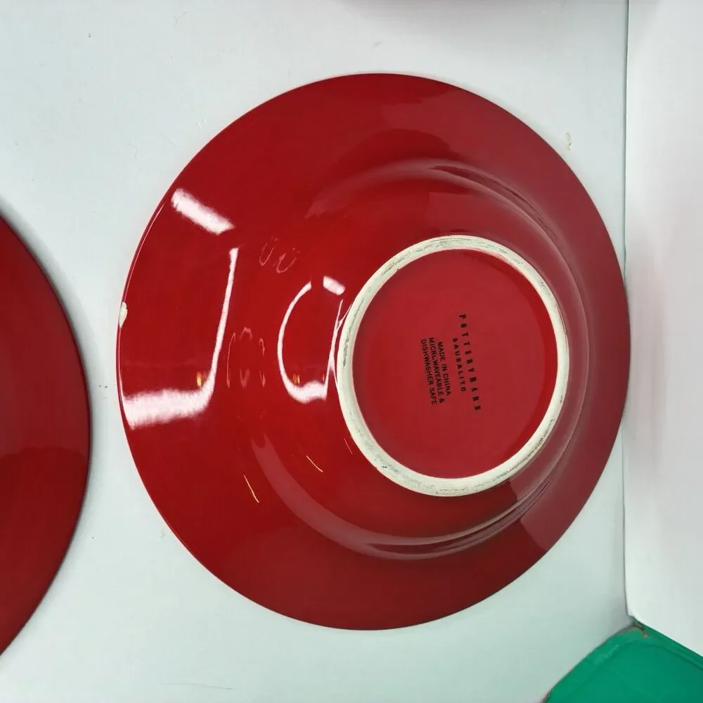 Pottery Barn Rimmed 10 1/4 In Pasta Soup Bowls Sausalito Cherry Red Set Of 4